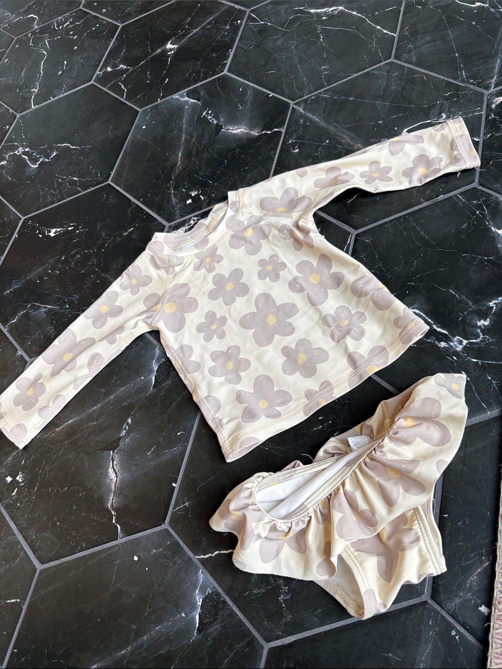 Rylee + Cru Kids Long Sleeve Rashguard Set in Cream with Lavender Floral